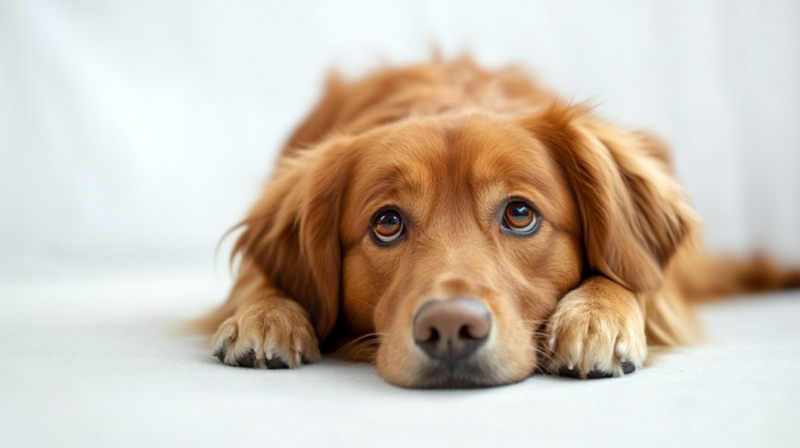 A Tired Dog Lying Down, Showing Signs of Fatigue and Lack of Energy